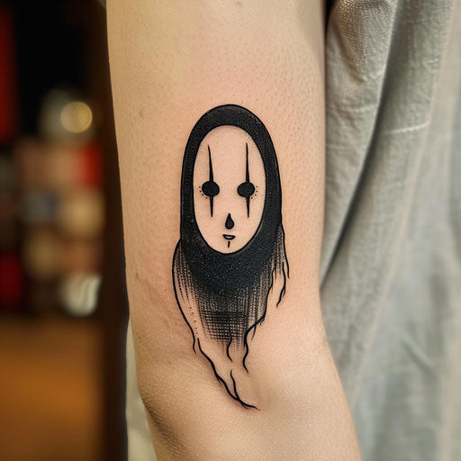 Contemporary flat tattoo sketch of No-Face in a modern minimalist art style