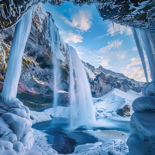 Iceland Falls in Winter with Icy Landscape