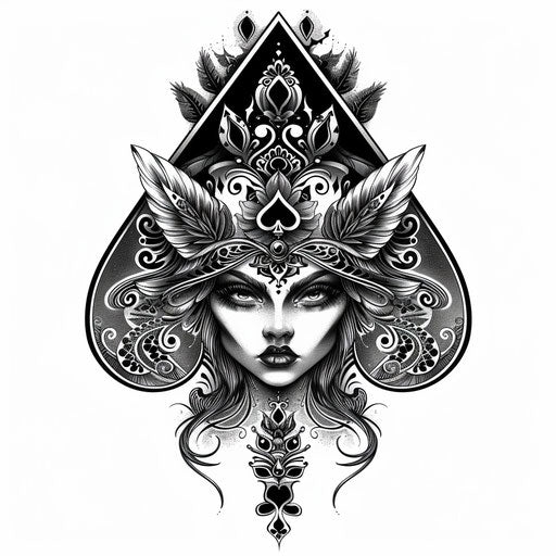 Queen of spades tattoo with intricate linework