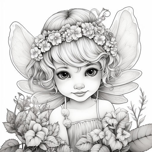 Coloring page of the cute fairy for baby, highly realistic style