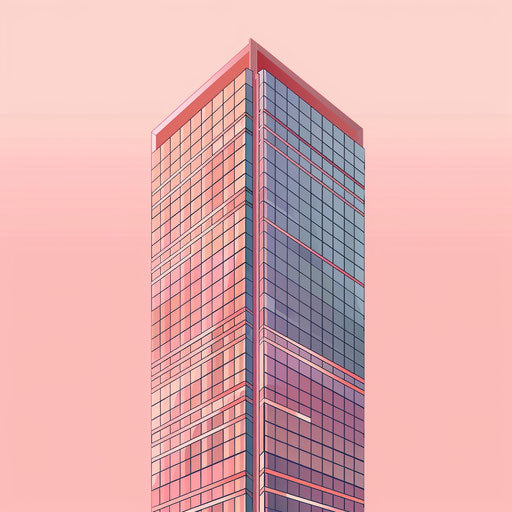 Realistic skyscraper on dusky rose background