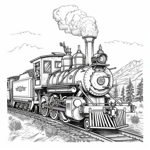 A train conductor waving from the engine