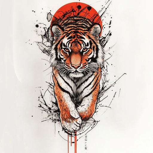 Minimalist Japanese tiger tattoo with sharp lines