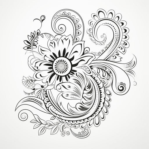 Printable coloring pages of detailed henna designs