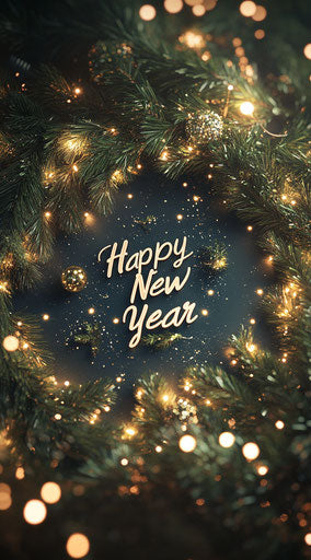 Sparkling New Year in a circular wreath