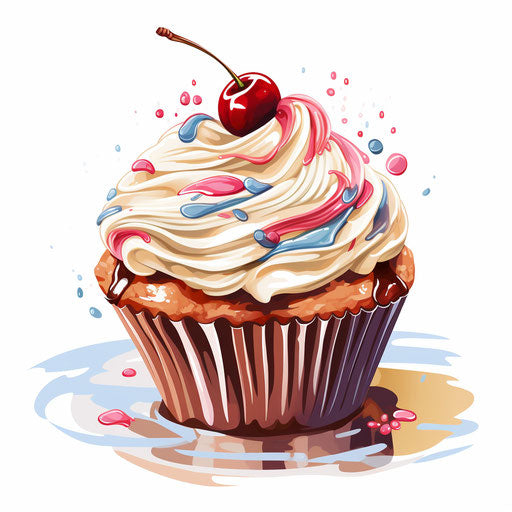 Cupcake illustration in the style of Impressionistic Art, on white background