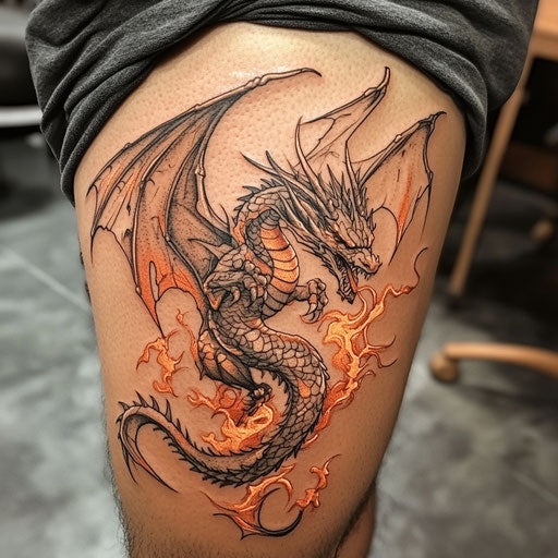 Dragon tattoos for men in dynamic battle pose