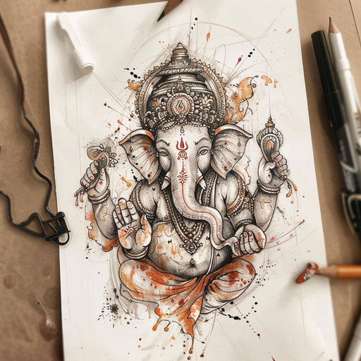 Harmonious tattoo sketch of Ganesha in clipart style