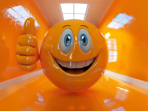 Emotional approval in fish-eye style, smooth and shiny