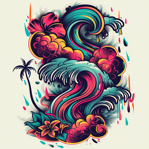 Exotic flat tattoo sketch of tropical storm