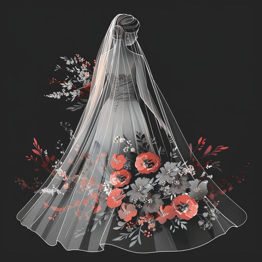 Wedding clipart images rendered in a realistic style on a dark charcoal background, accentuating dramatic contrast and intricate detail