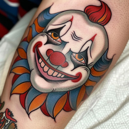 Traditional American style clown tattoo