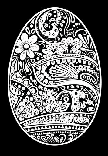 Easter egg in black and white with symmetrical patterns
