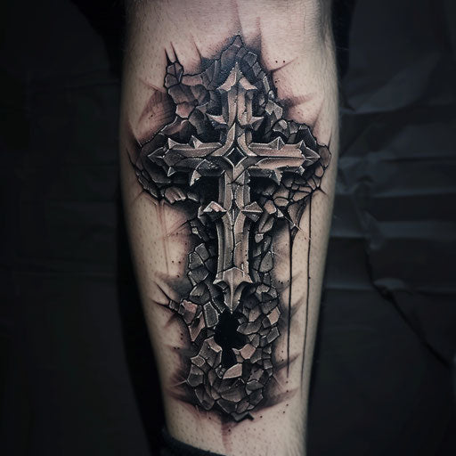 Gothic-style strength cross with detailed stonework and shadows