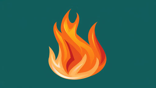 A flame on green background with fire text, vibrant cartoonish