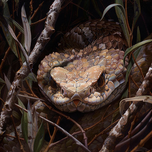 Rattlesnake emerging from underbrush, detailed and lifelike