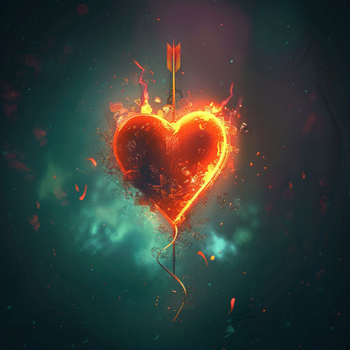Cupid's arrow pierces a heart with a soft glow