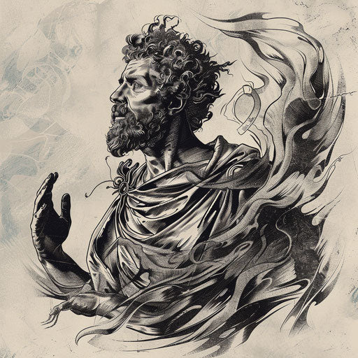 Dynamic flat tattoo sketch of a person in debate with rhetorical gestures