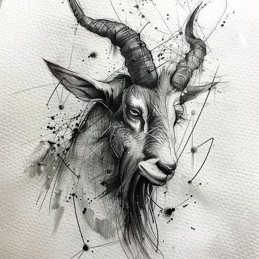 Capricorn constellation tattoo in fine art style on white