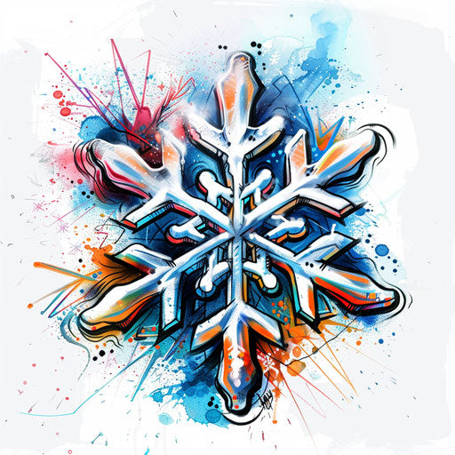 Clipart tattoo sketch of a snowflake with a graffiti influence, vibrant and edgy