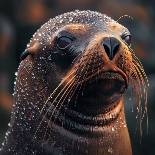 Sea lion with dewdrops on its fur, soft and gentle