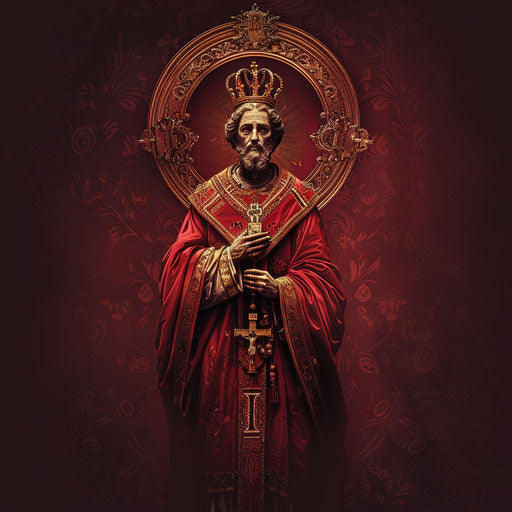 Photo-realistic Catholic clip art on rich burgundy background