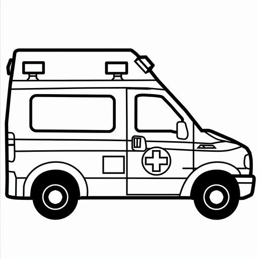 Coloring page of ambulance with bold lines and cross symbol