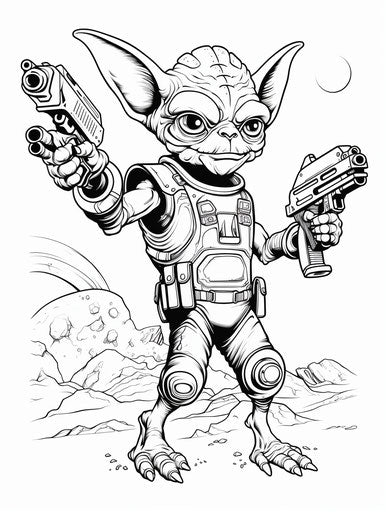 Alien and spacecraft with gun, Ilford Pan 400 style