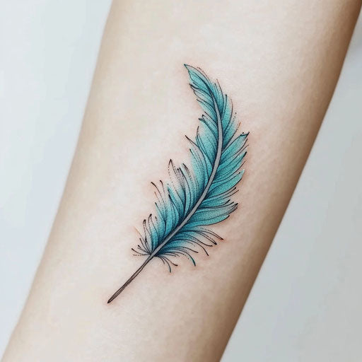 Feather with turquoise shading for small forearm tattoo