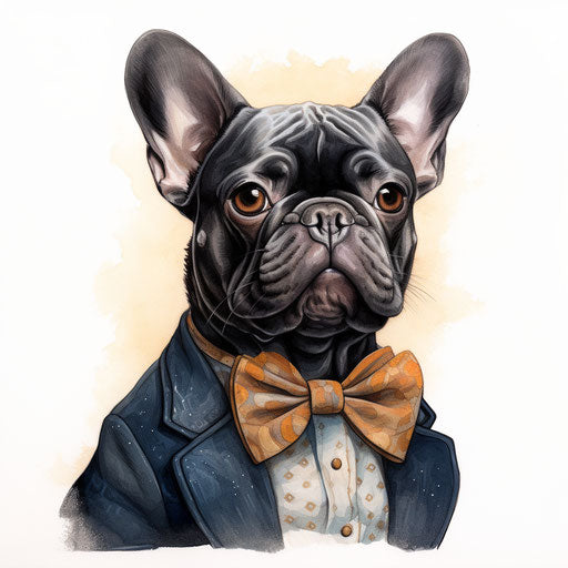 French bulldog wearing a black tie