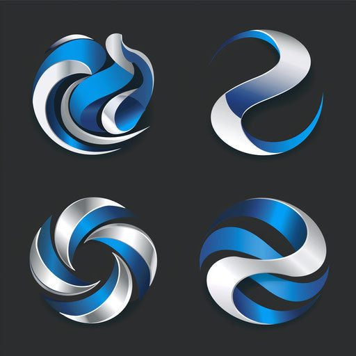 Examples of logos with clean typography and a corporate style, in a blue and silver palette