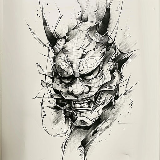 Hannya mask with minimalist abstract details