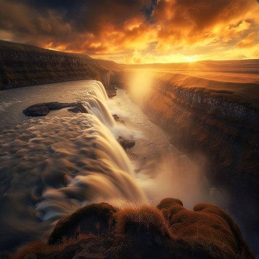 Gullfoss Falls, Iceland, captured in dramatic evening light
