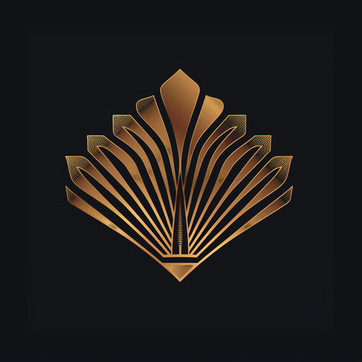Art Deco app logo with luxurious gold elements on black background