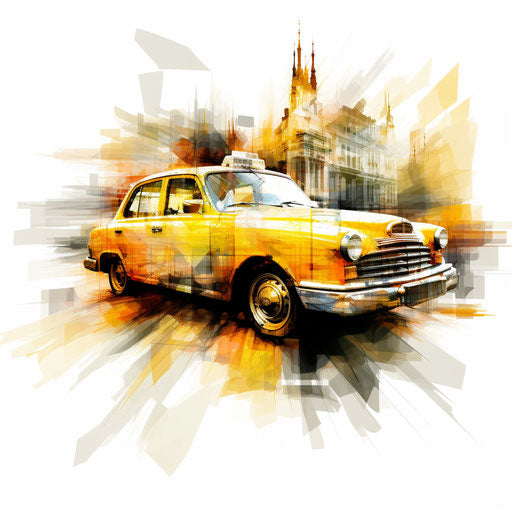 Taxi clip art in the style of Impressionistic Art, on white background