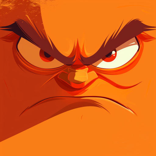 Realistic angry face on sunset orange background