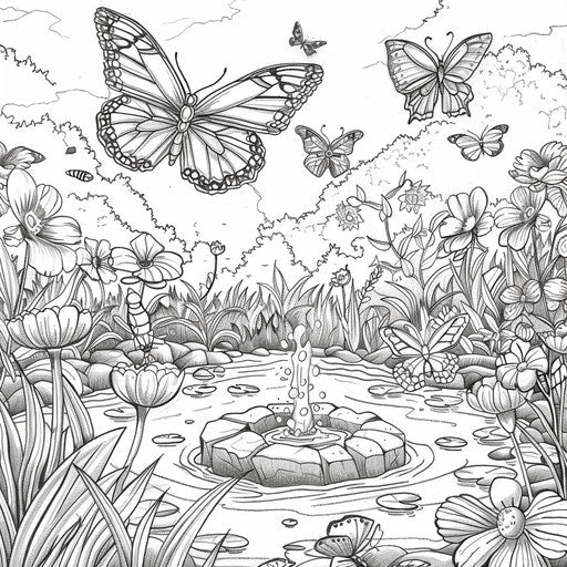 Fantasy butterfly garden with various species