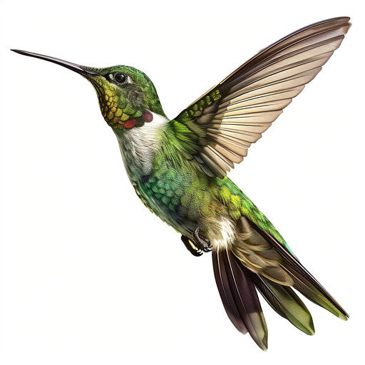 Hummingbird clipart in photo realistic style, white background