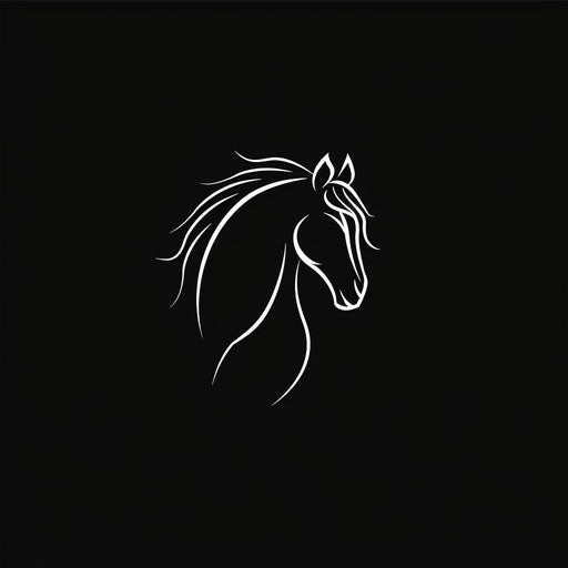 Sleek, minimalist modern horse logo on black background