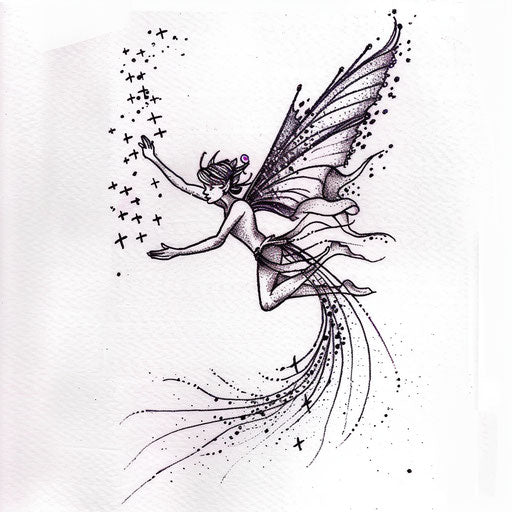 Sparkling fairy tattoo design on white canvas