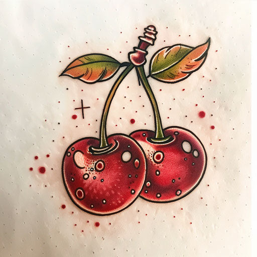 Retro cherry tattoo with 1950s aesthetic