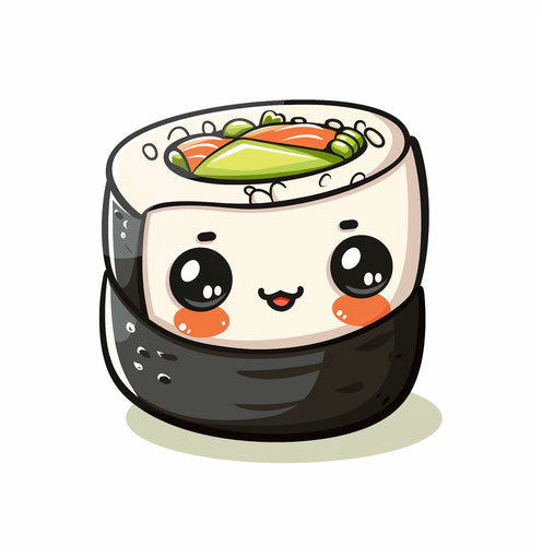Cute anime sushi roll character on white background