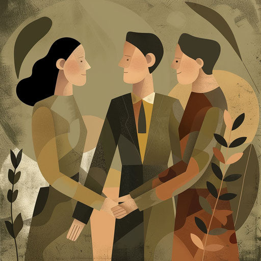 Collaboration clipart with flat olive background and soft focus