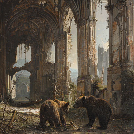 Exploration of abandoned castle by bears