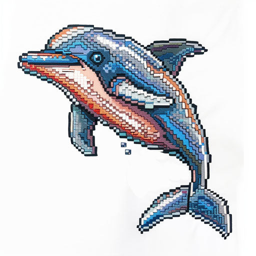Pixel art dolphin tattoo on white background