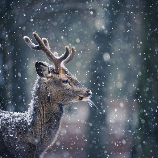 Yezo deer in snow with visible breath