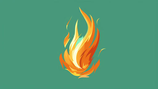 Flame icon on green background, cartooncore style, manapunk