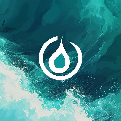Water logo in white and aqua with a professional background