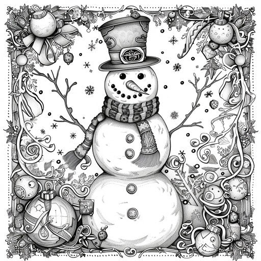 Intricate snowman with detailed patterns