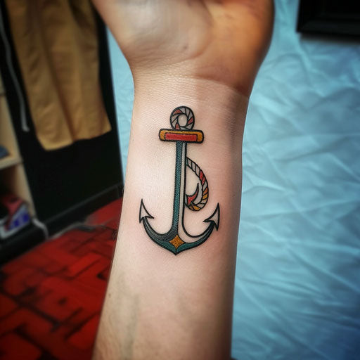 Sailor Jerry style anchor wrist tattoo